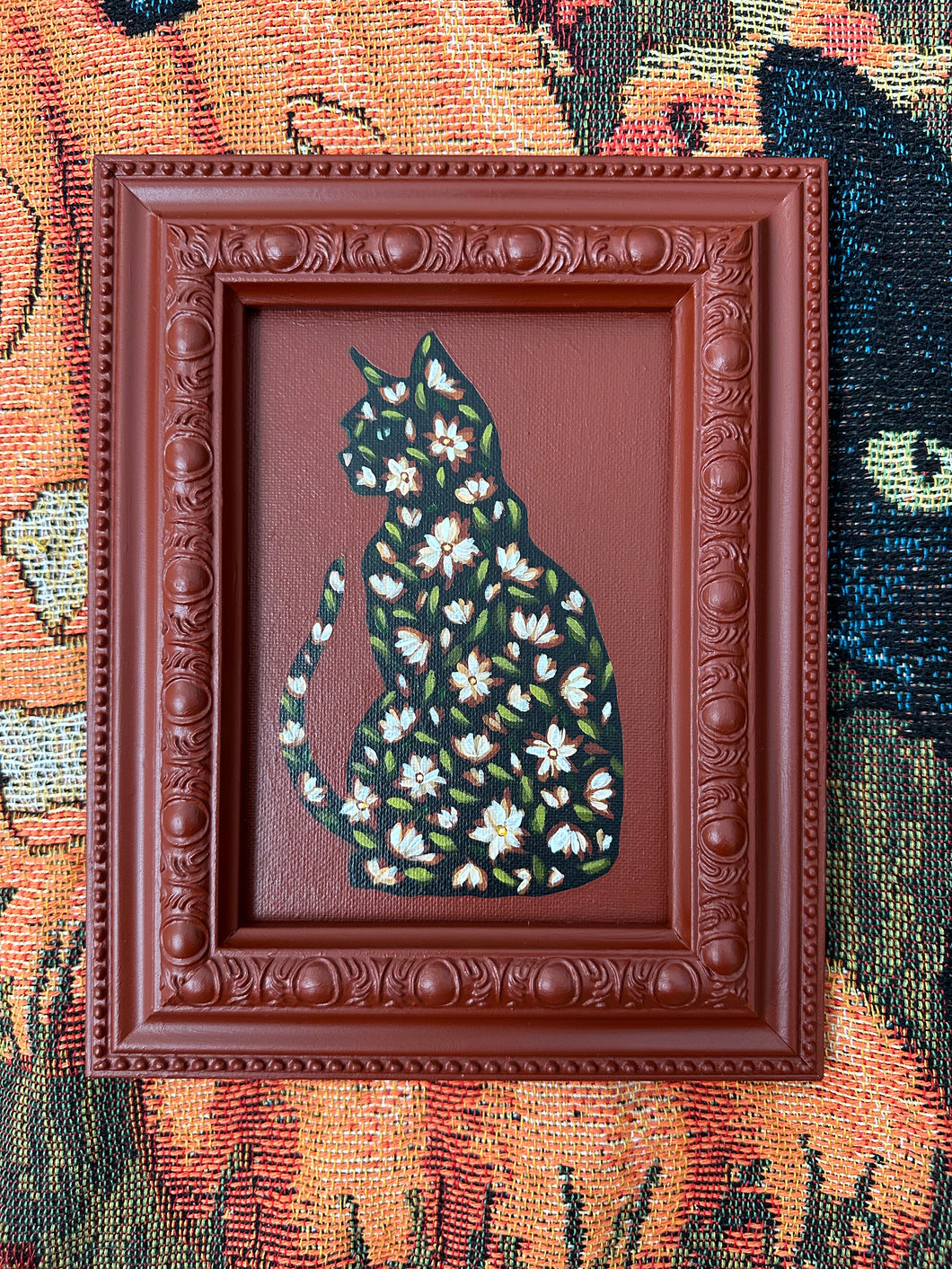 Black Cat Floral 8x10in Original